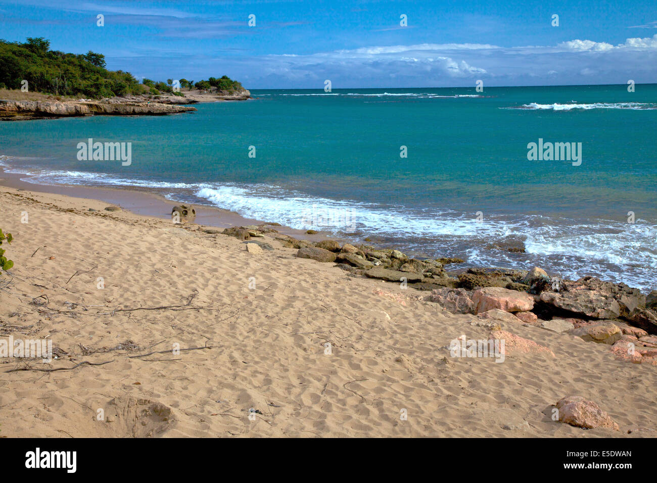 Empty beach of Whale Bay in the Bosque Estatal de Guanica forest reserve in Puerto Rico considered the best example of dry forest in the Caribbean. Stock Photo