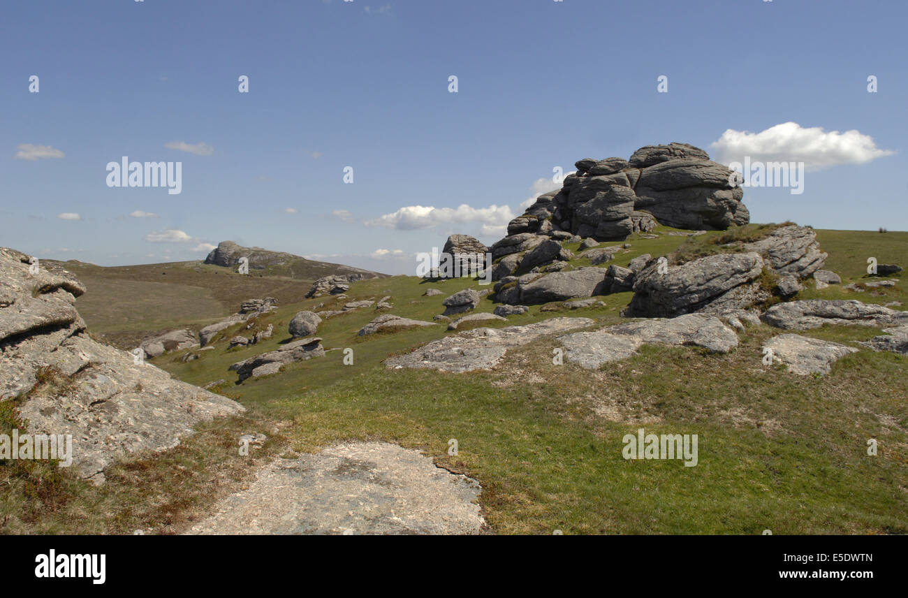 Dartmoor, Devon, UK. Spectacular landscape near Haytor Rocks. These large granite rock formations are known as Tors. Stock Photo