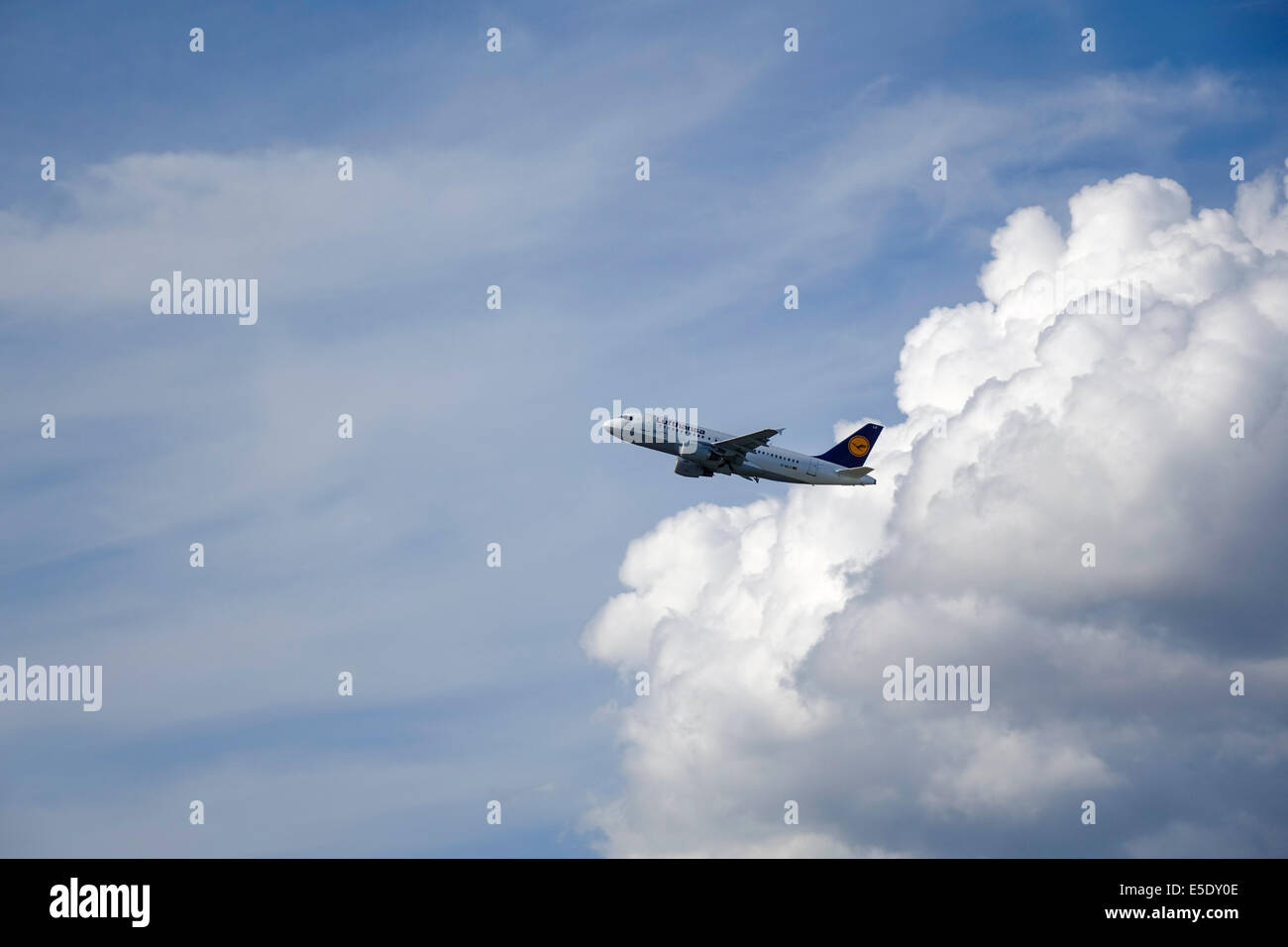 Lufthansa passenger aircraft after take-off from the airport in Munich, Bavaria, Germany, Europe Stock Photo
