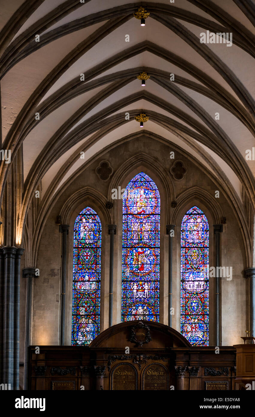Stained glass windows at Temple Church. The Temple Church is a late