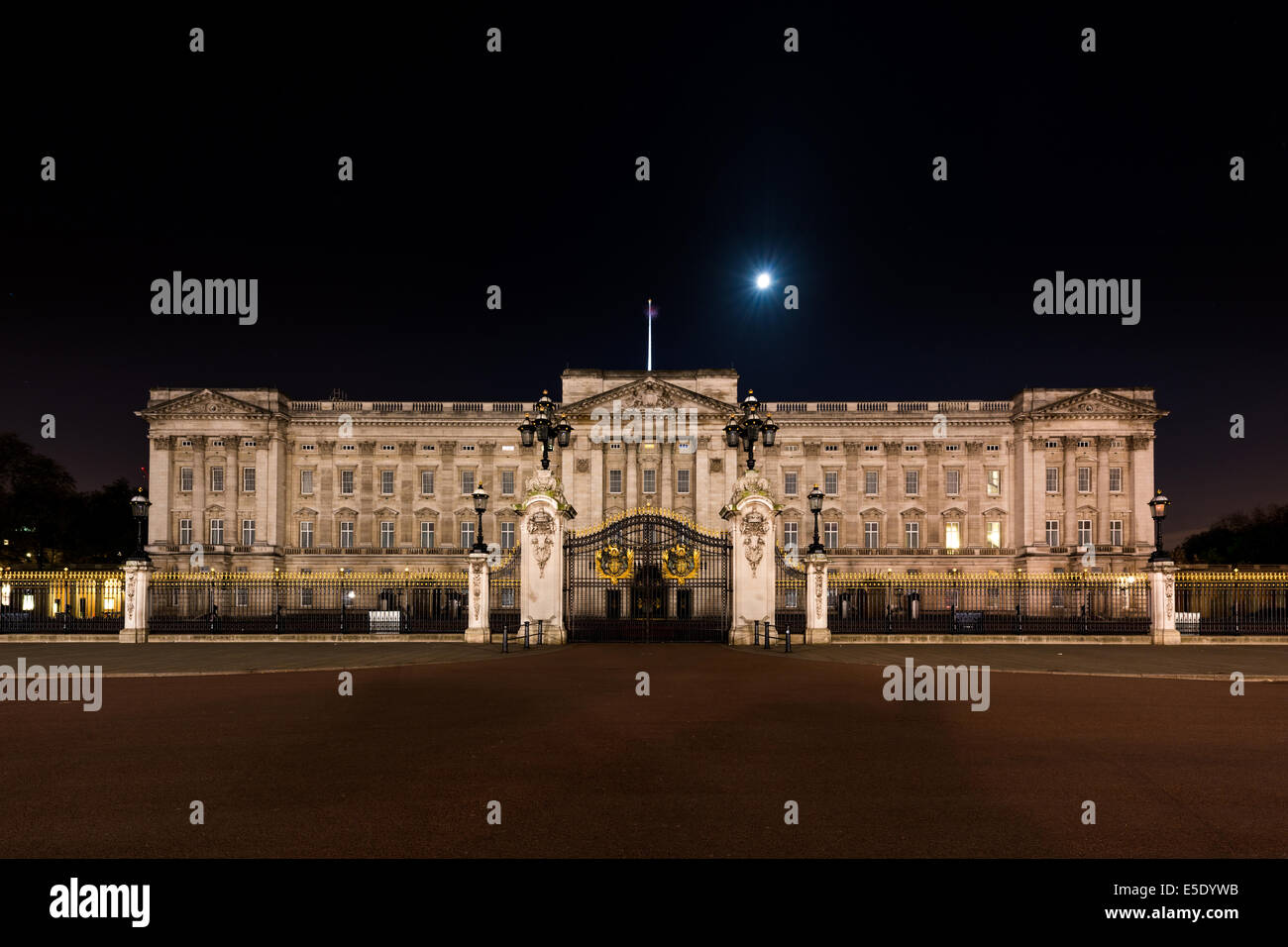 Buckingham Palace is the official London residence and principal workplace of the monarchy of the United Kingdom. Stock Photo