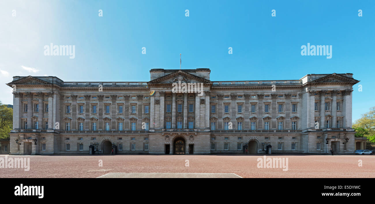 Buckingham Palace is the official London residence and principal workplace of the monarchy of the United Kingdom. Stock Photo