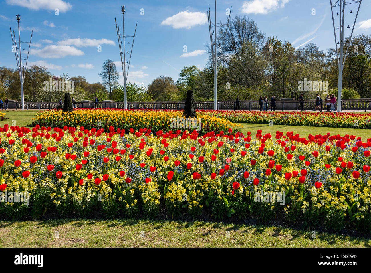 Flowerbeds outside of Buckingham Palace, the official London residence and principal workplace of the monarchy of the UK Stock Photo