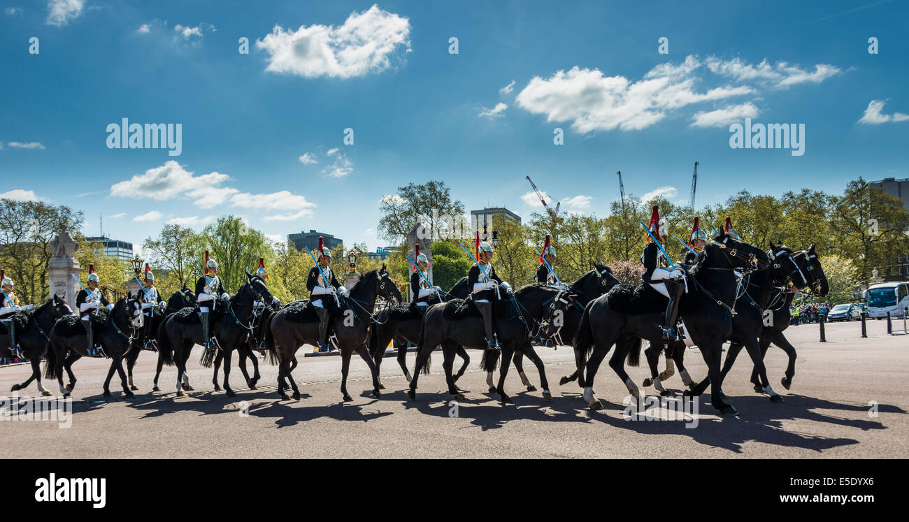 Soldiers on horseback participating in the Changing of the Guard at