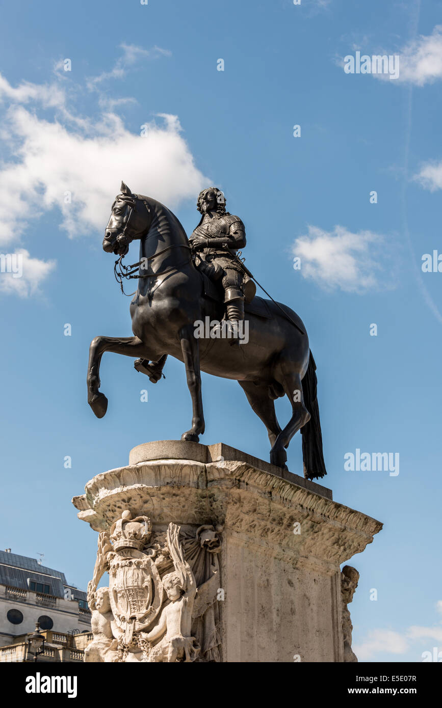 The equestrian statue of Charles I in Charing Cross, London, is a work by the French sculptor Hubert Le Sueur. Stock Photo