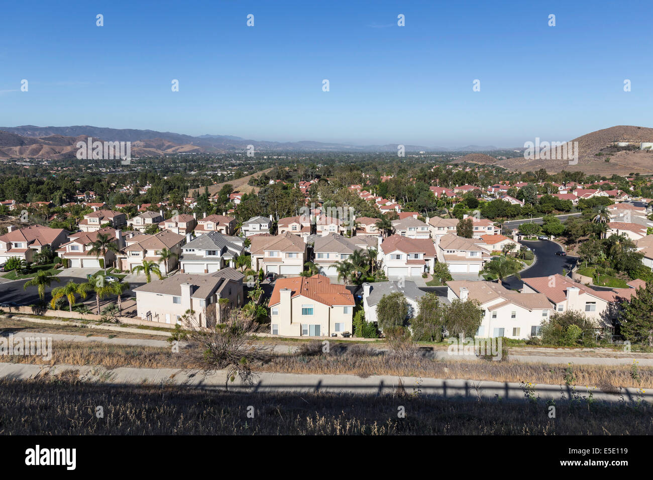 Comfortable suburban neighborhood in Ventura County's Simi Valley near Los Angeles, California. Stock Photo