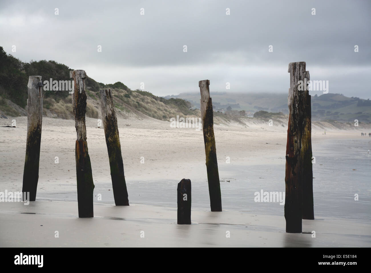 Old pier of St Clair Beach on a stormy day, Dunedin, New Zealand Stock Photo