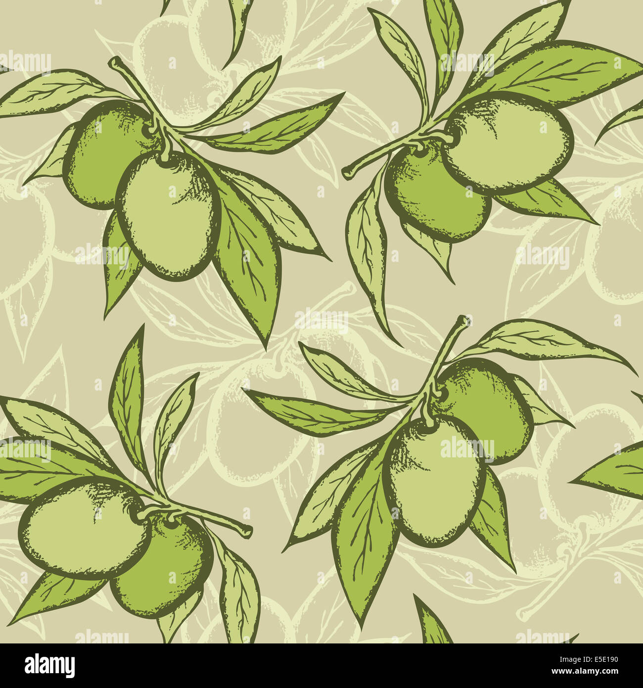 green seamless pattern with olive branch Stock Photo - Alamy
