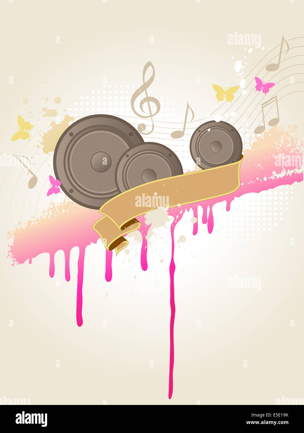 retro music background with speakers and blots Stock Photo