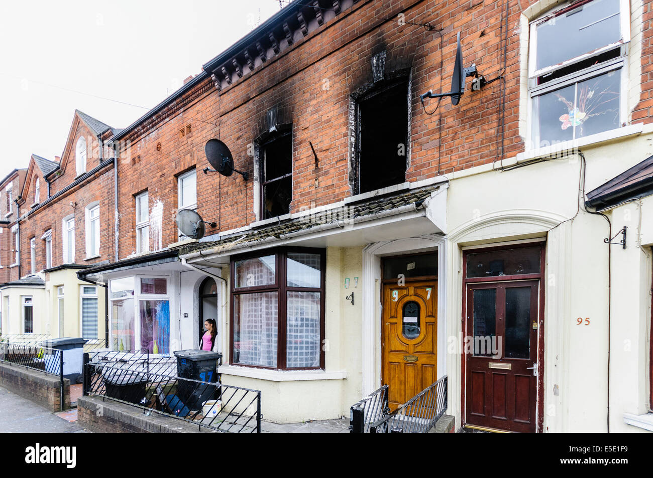 Belfast, Northern Ireland. 29th July, 2014. The homes of three Slovakian familes were attacked, windows broken on houses and cars, and racist graffiti sprayed on around a dozen walls. Around six masked men carried out the attack around 11pm. Nobody was hurt in any of the attacks. Credit:  Stephen Barnes/Alamy Live News Stock Photo