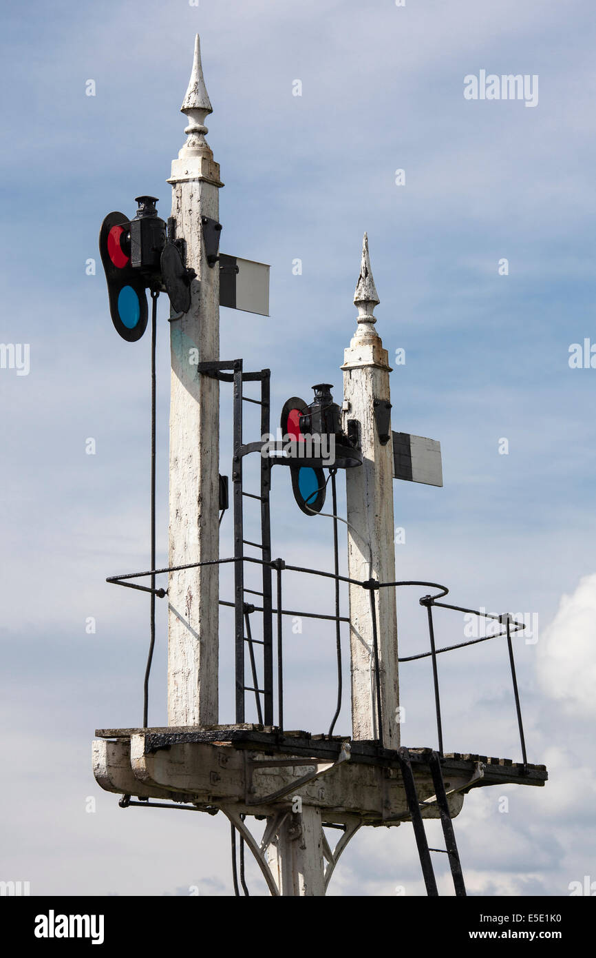 Old style semaphore trackside railway signals. Stock Photo