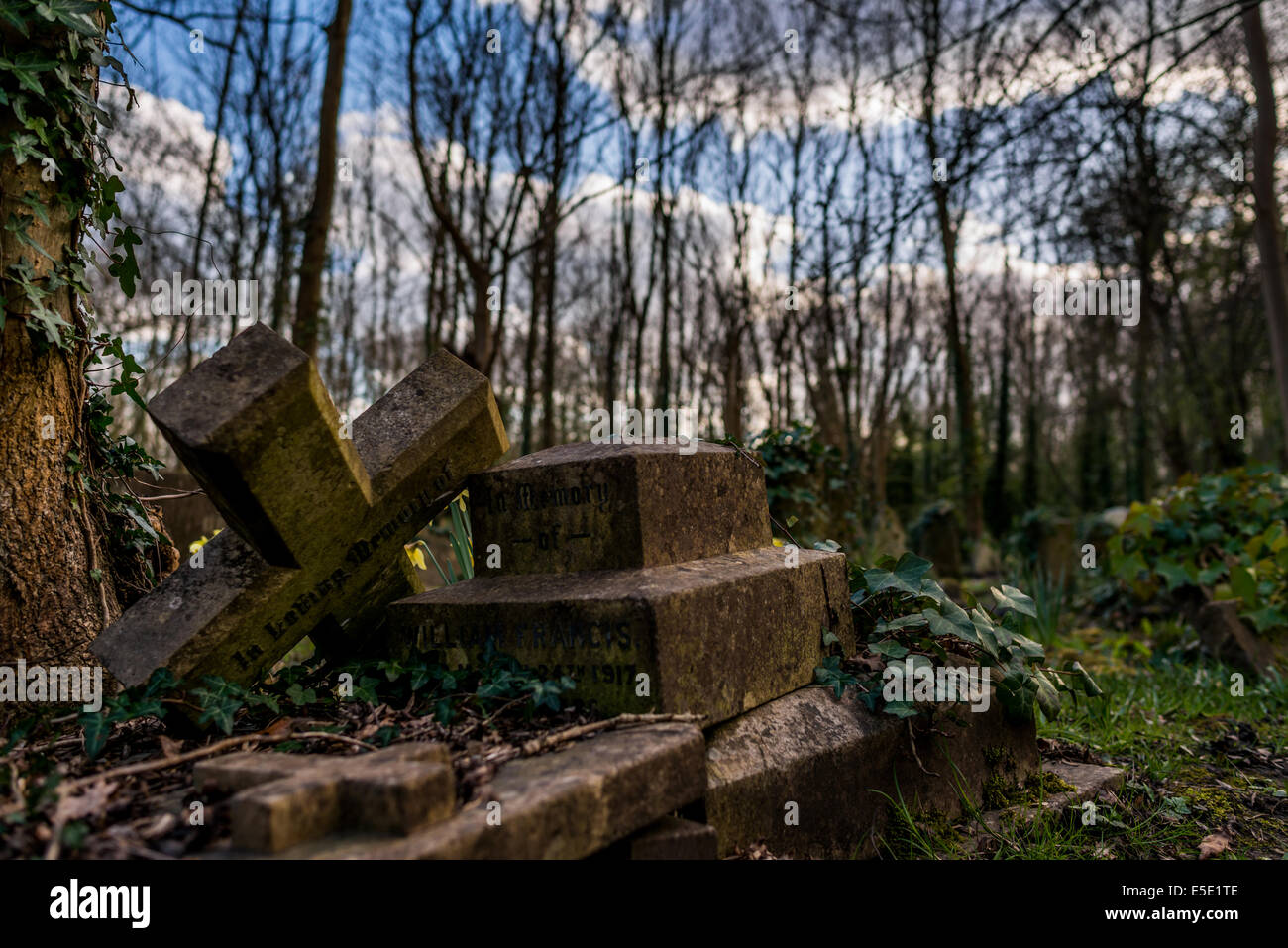Crosses on graves at Highgate Cemetery. Highgate Cemetery is a place of