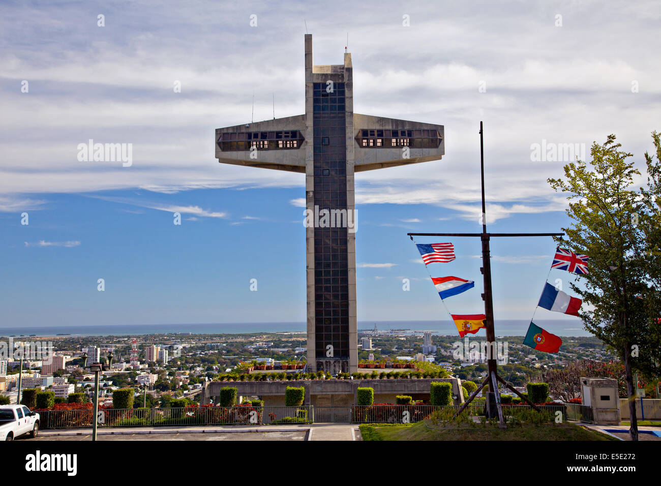 100-foot tall cross-shaped observation tower called El Vigia Cross on top of Vigia Hill February 21, 2009 in Ponce, Puerto Rico. Stock Photo