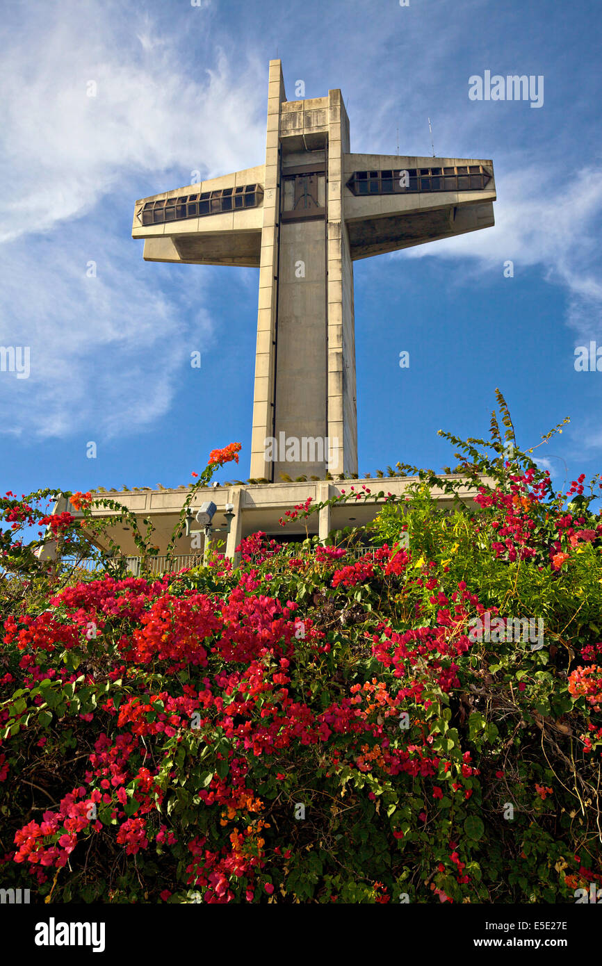 100-foot tall cross-shaped observation tower called El Vigia Cross on top of Vigia Hill February 21, 2009 in Ponce, Puerto Rico. Stock Photo