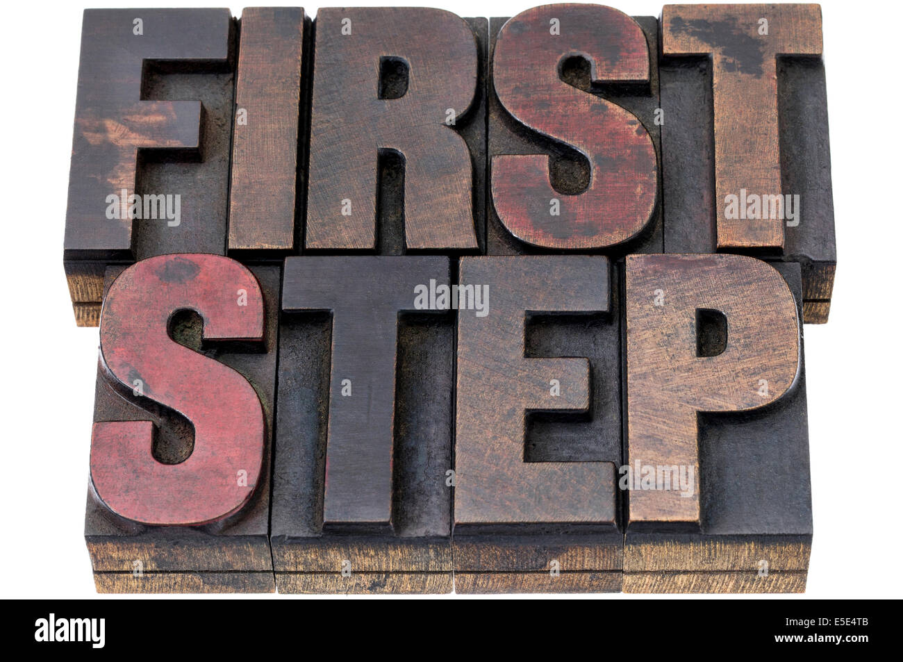 first step - isolated words in vintage letterpress wood type with ink ...