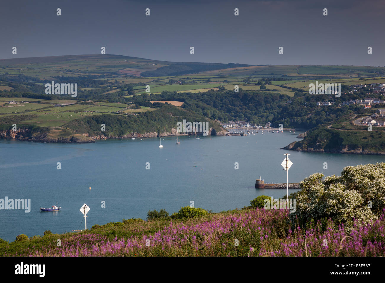 Lower Fishguard harbour, as seen from Harbour Village, above Fishguard Bay, Fishguard, Pembrokeshire, Wales Stock Photo