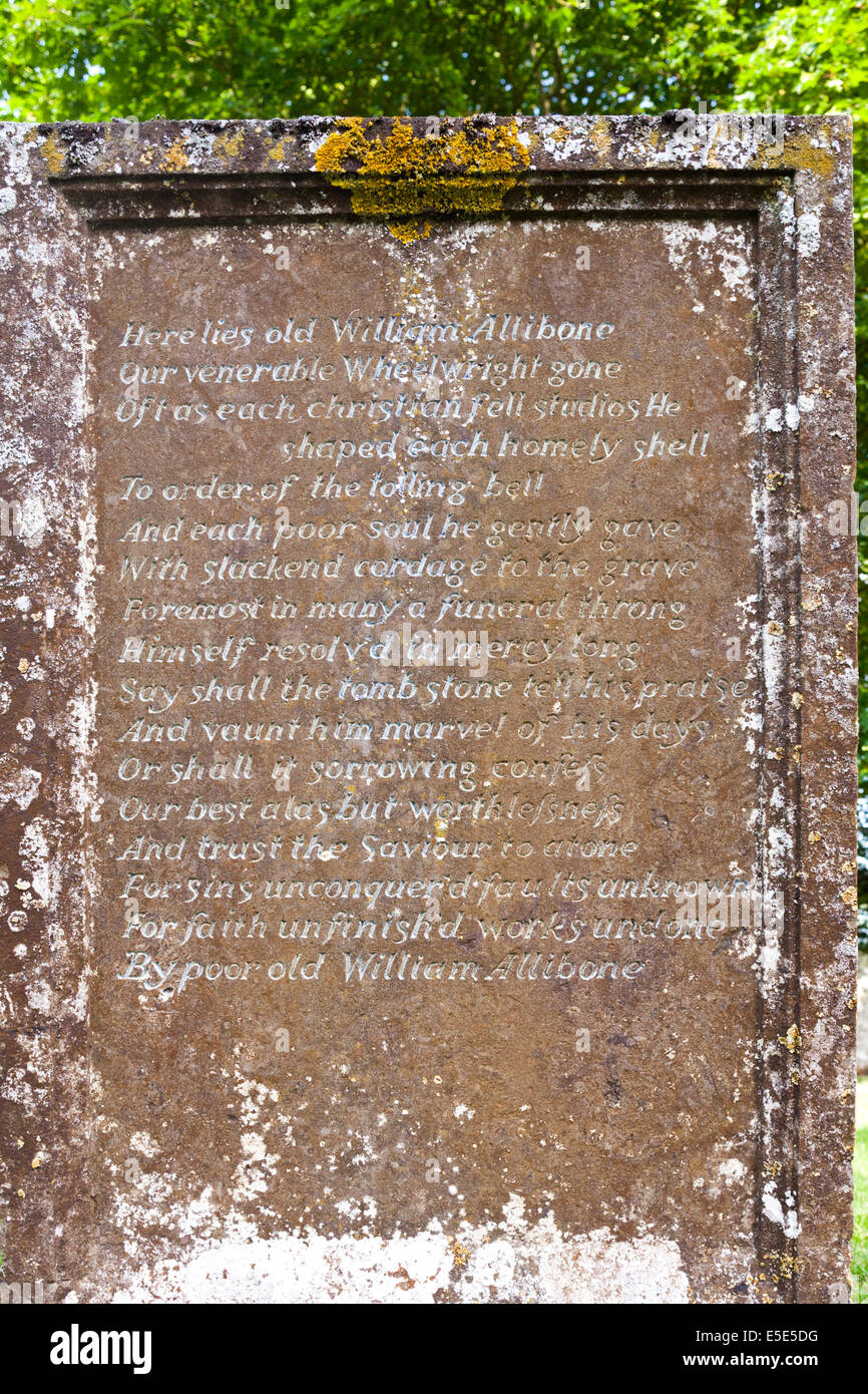 Memorial to 'Old William Allibone Our venerable wheelwright' at Pillerton Hersey, Warwickshire UK - He lived from 1774 - 1852 Stock Photo