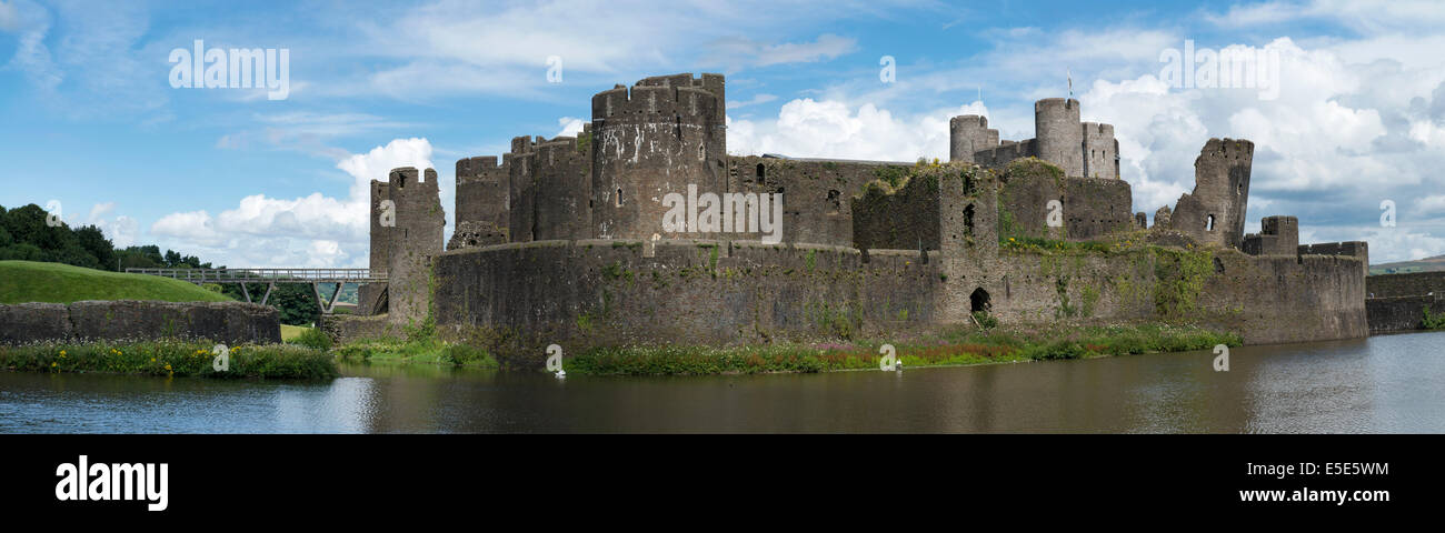 Caerphilly Castle and it's famous leaning tower, Mid Glamorgan, South Wales, UK on a summers day. Stock Photo