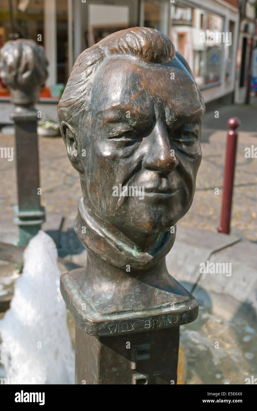 Statue of Willy Brandt as a part of a fountain in Unkel, a town in the district of Neuwied, in Rhineland-Palatinate, Germany Stock Photo