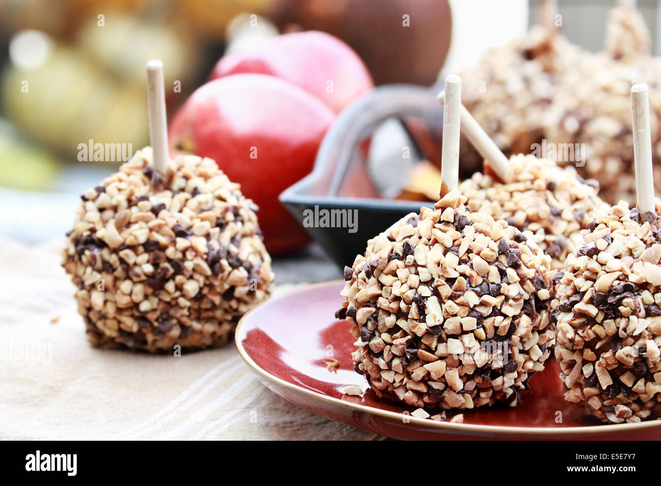 Chocolate Chip Covered Candy Apples Stock Photo