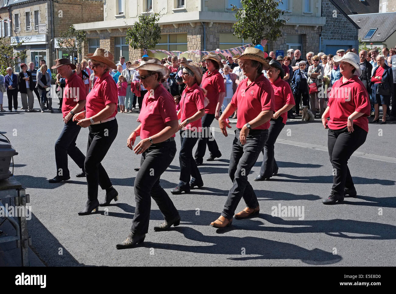 line dancing in french street, villedieu les poeles, normandy, france Stock Photo