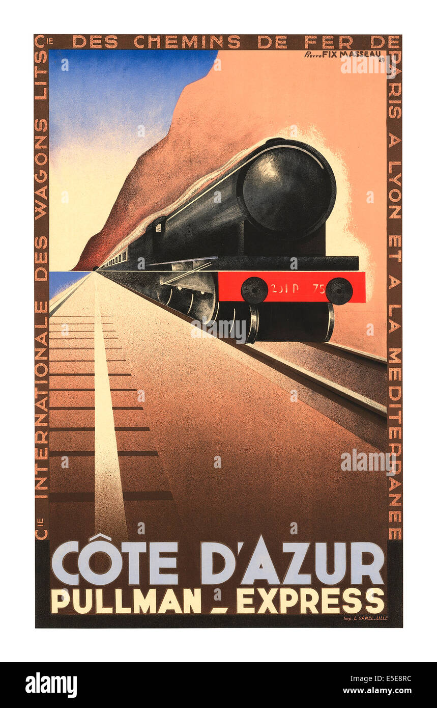 Vintage poster Cote d'Azur Pullman Express French Railway Travel 1930's Stock Photo