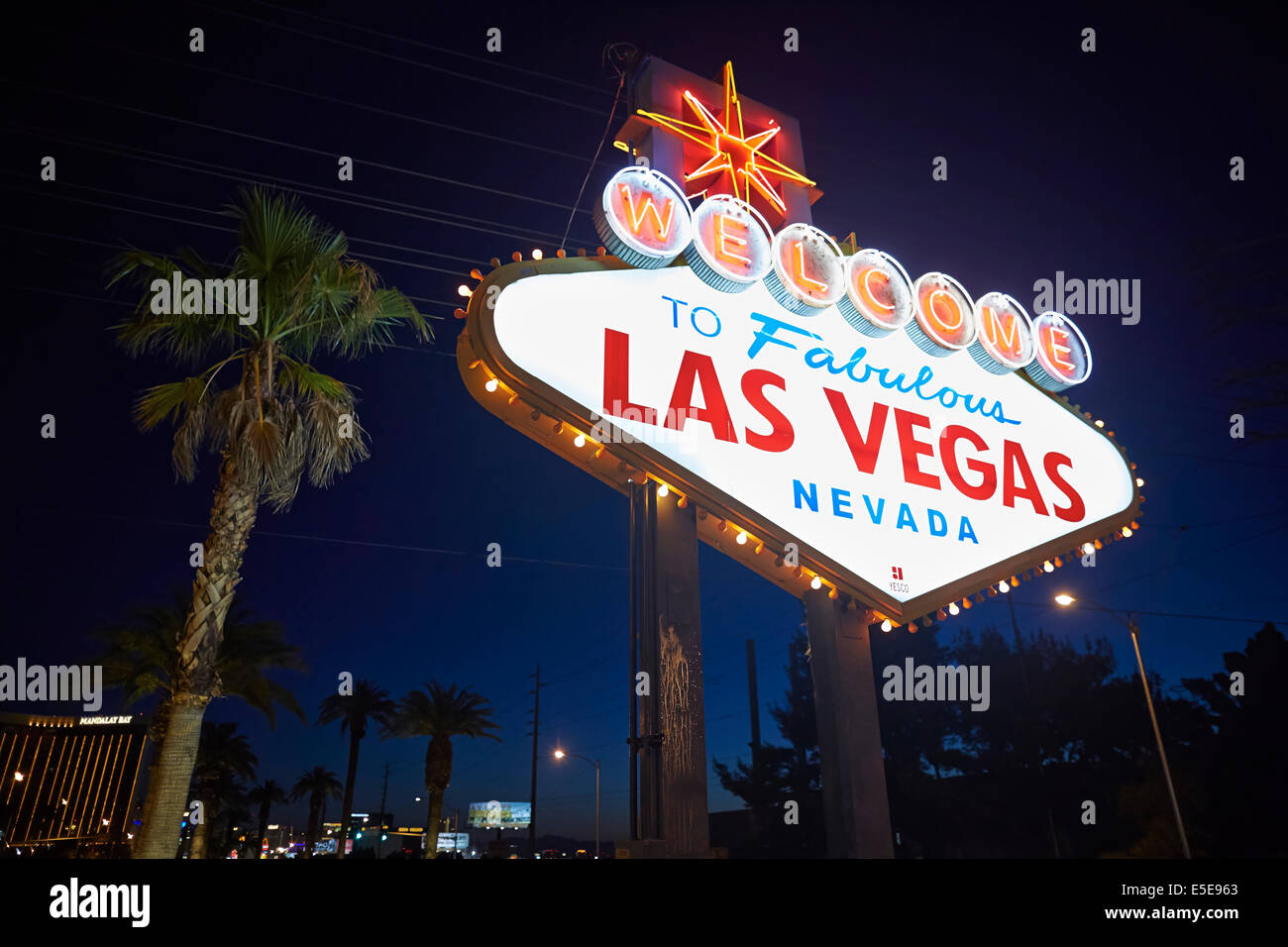 The Welcome to Fabulous Las Vegas sign and tourist  landmark funded in May 1959 and erected soon after by Western Neon. The sign Stock Photo