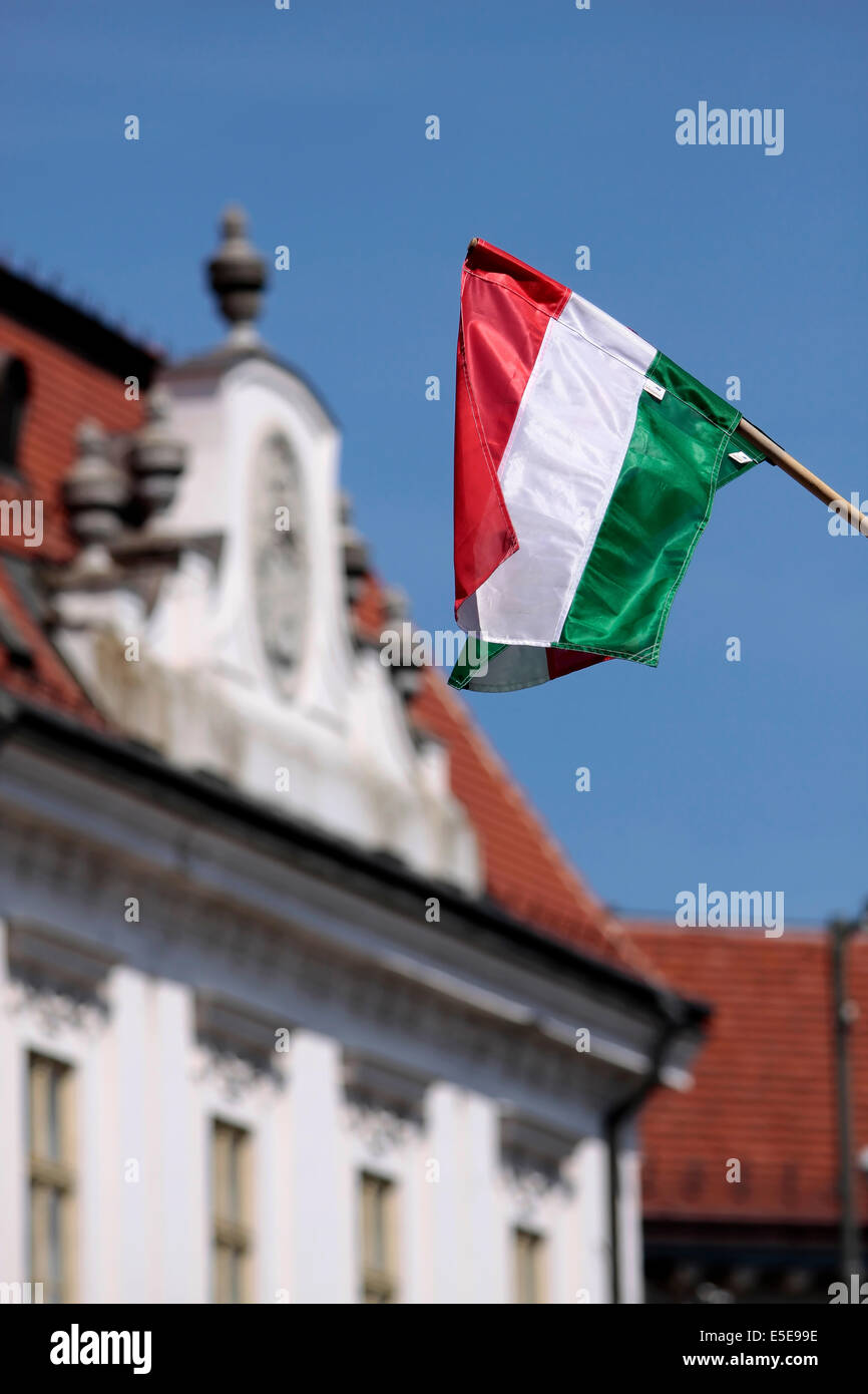 Hungarian flag in the old town of Veszprem at Lake Balaton, Hungary Stock Photo
