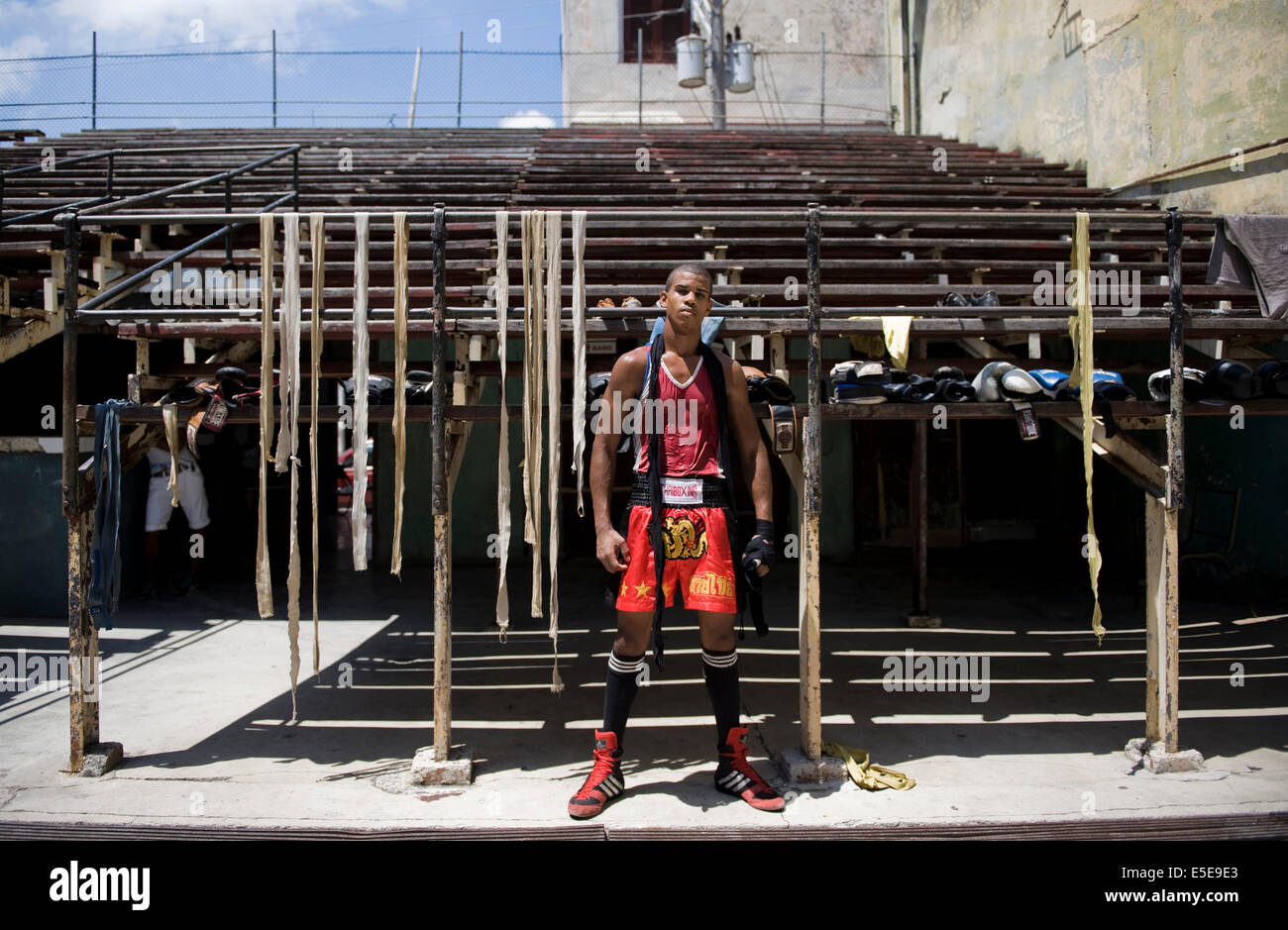 Young Cuban boxer, The Rafael Trejo Boxing Gym, Old Havana, Cuba Stock Photo