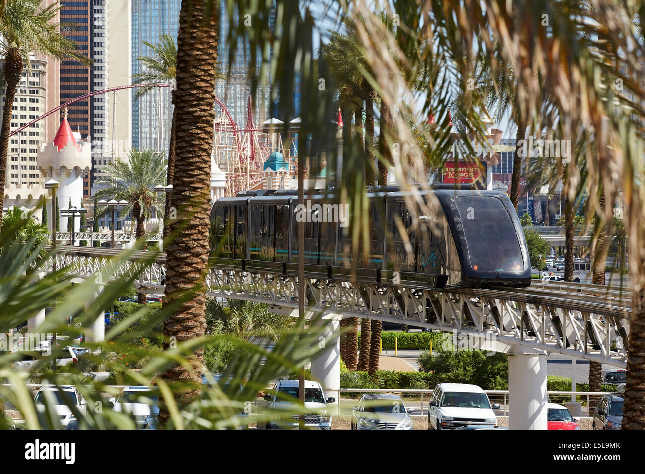 arriving Monorail along  Las Vegas Strip in Paradise, Nevada USA Stock Photo