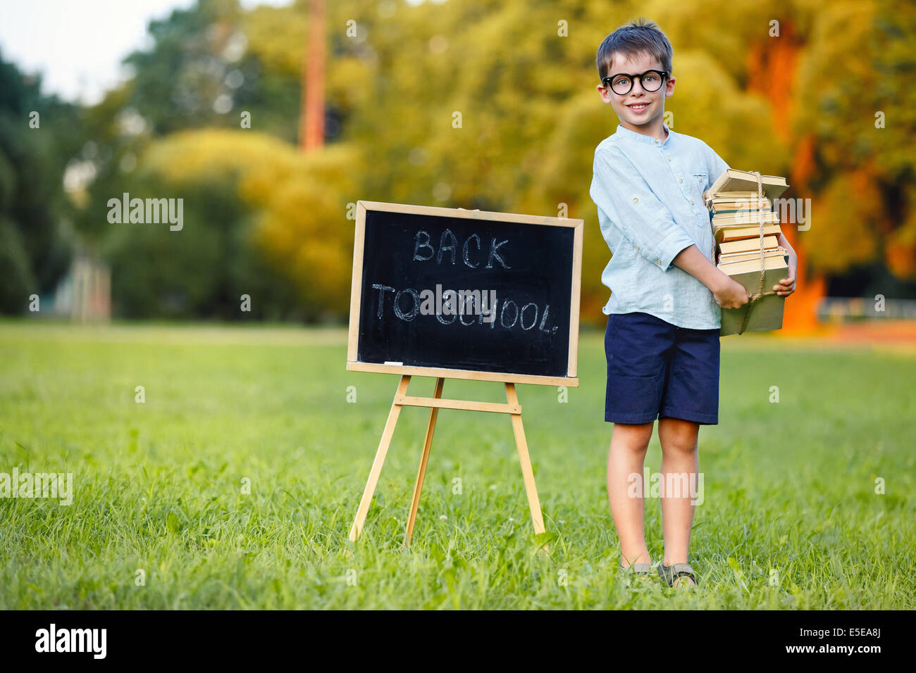Cute schoolboy carrying a large stack of books Stock Photo - Alamy