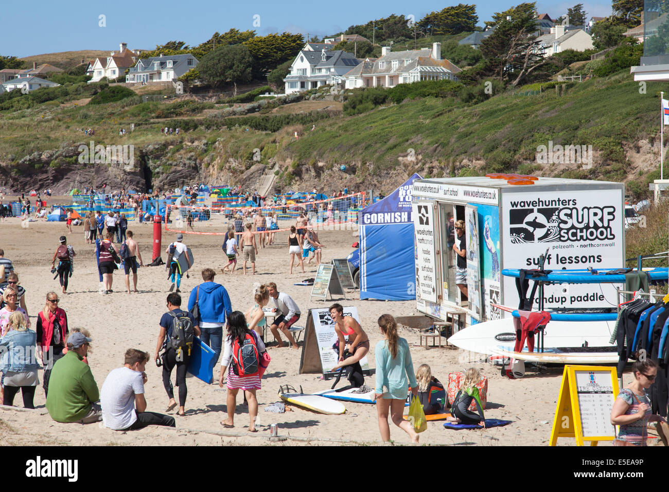 Polzeath, Cornwall, UK. 28th July 2014. Warm sunshine on Polzeath beach on the first full week of the UK school summer holidays. Credit:  Mark Richardson/17�Թ����� Live News Stock Photo