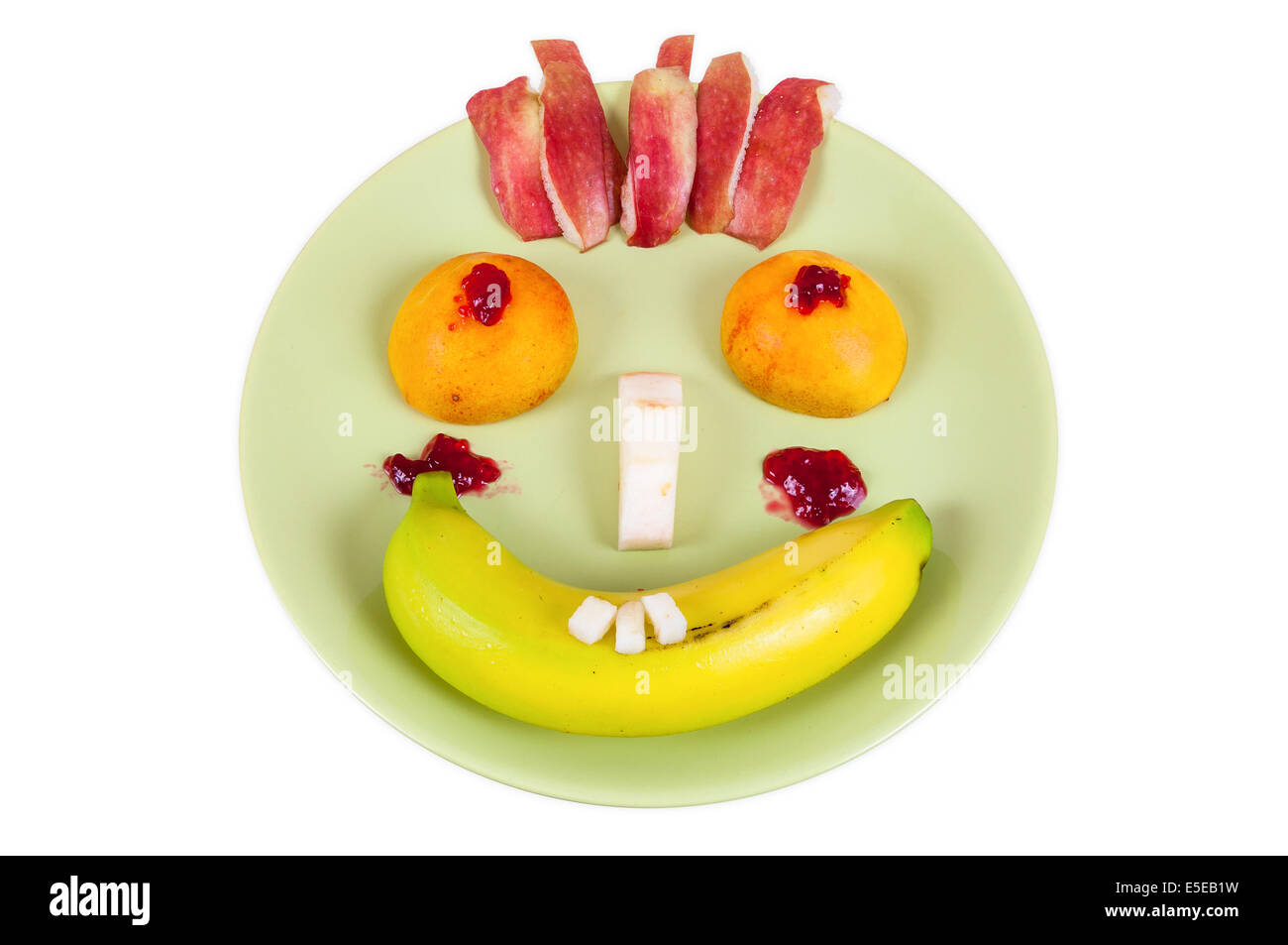 Funny face made of fruits isolated on white background with clipping path Stock Photo