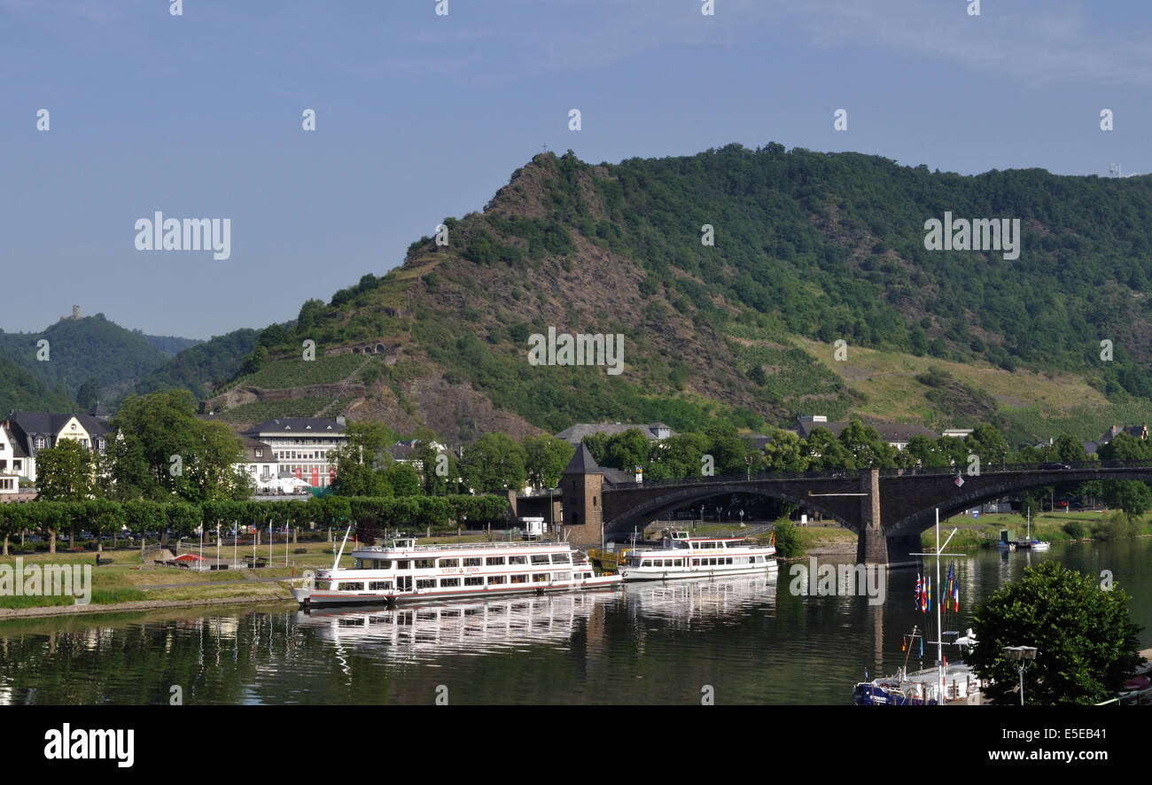 The main bridge over the Moselle River in Cochem, Germany Stock Photo ...