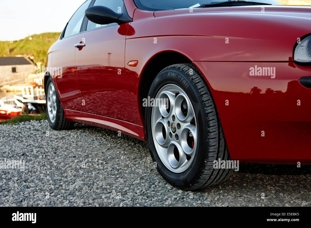 alloy wheels and new tyres on an Alfa Romeo 156 Stock Photo