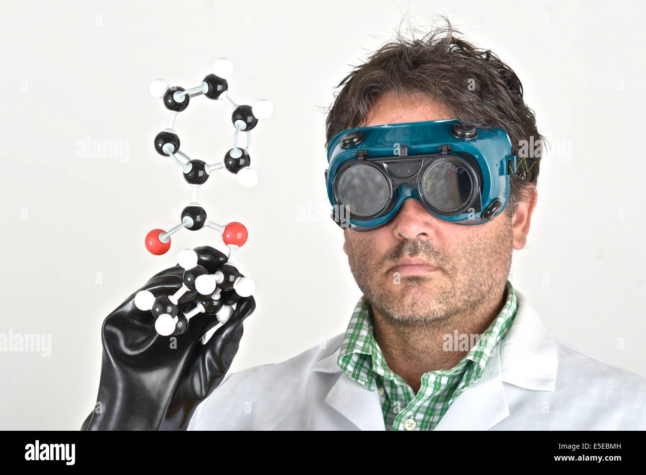 Scientist with cocaine molecular model. Stock Photo