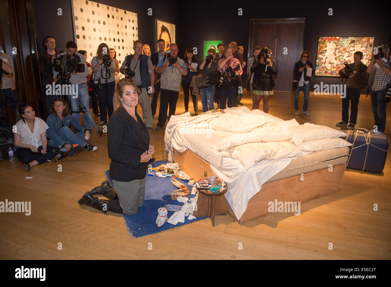 Christie's London. Tracey Emin's 'My Bed'  (1998) on the market and sold  for £2.2m in July 2014 Stock Photo