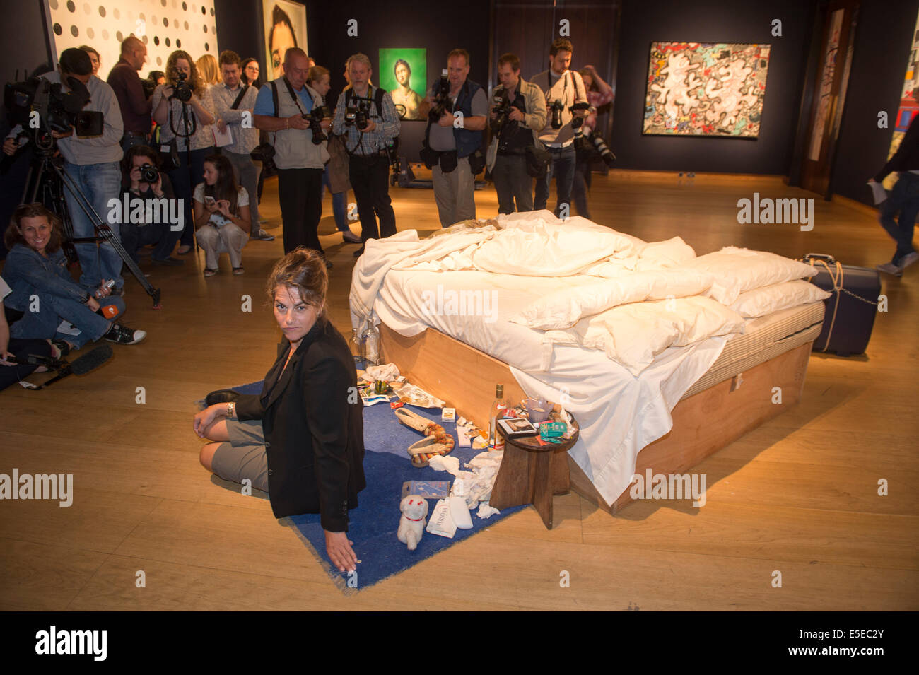 Christie's London. Tracey Emin's 'My Bed'  (1998) on the market and sold  for £2.2m in July 2014 Stock Photo