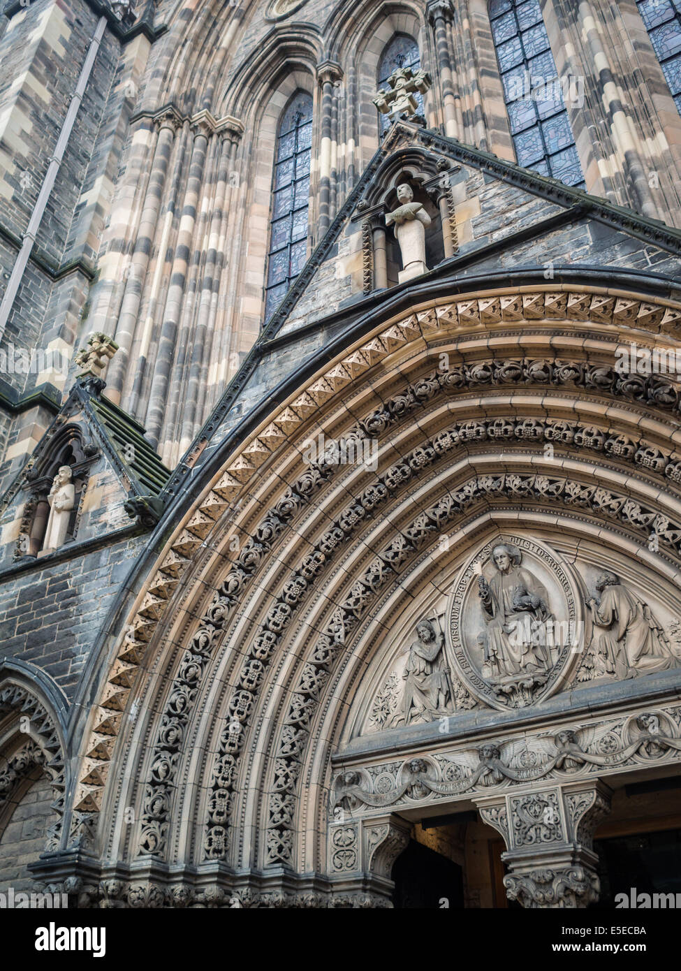 St. Mary’s Episcopal Cathedral doorway tympanum Stock Photo