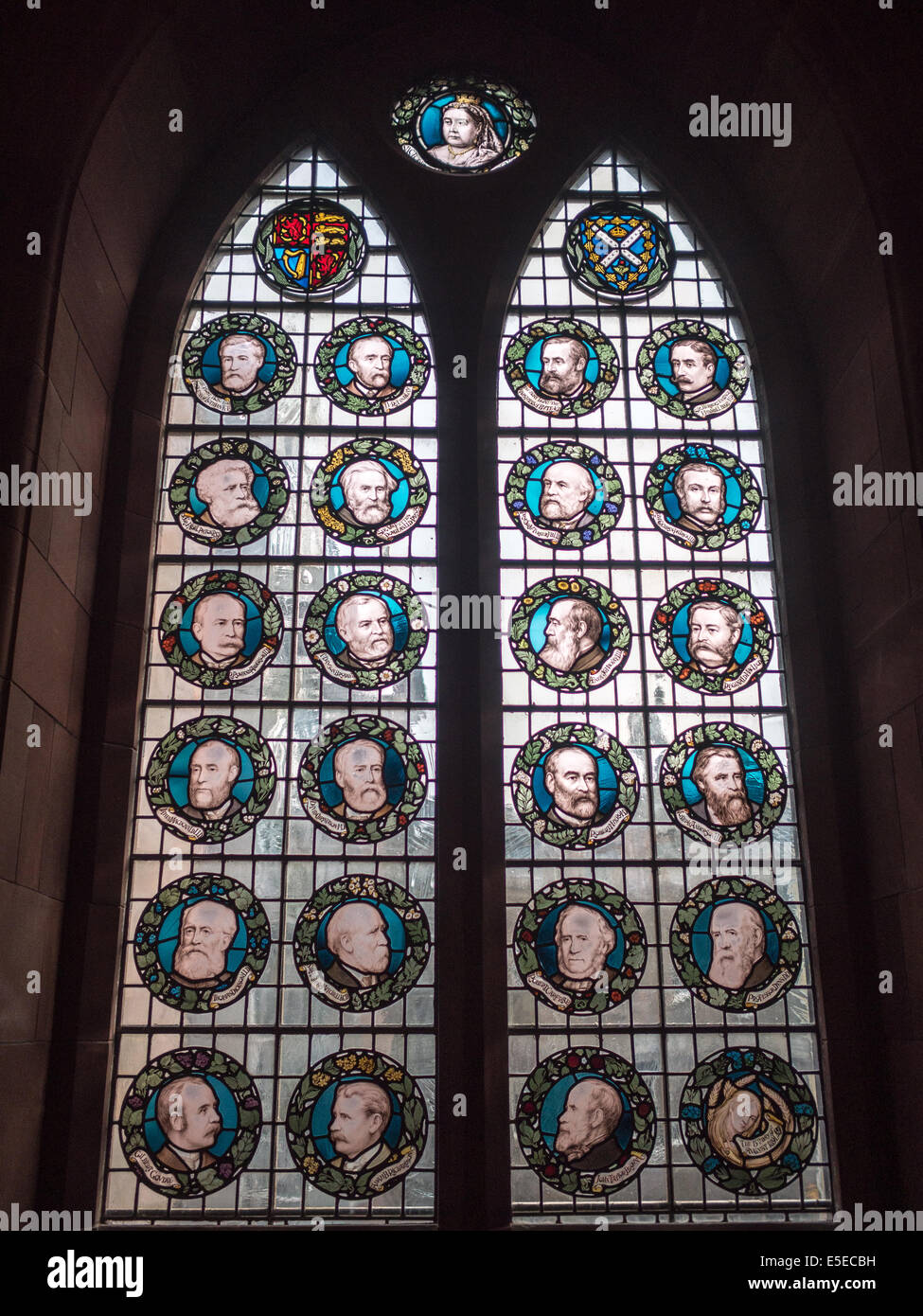 Stained glass window with portraits, Scottish National Portrait Gallery Stock Photo