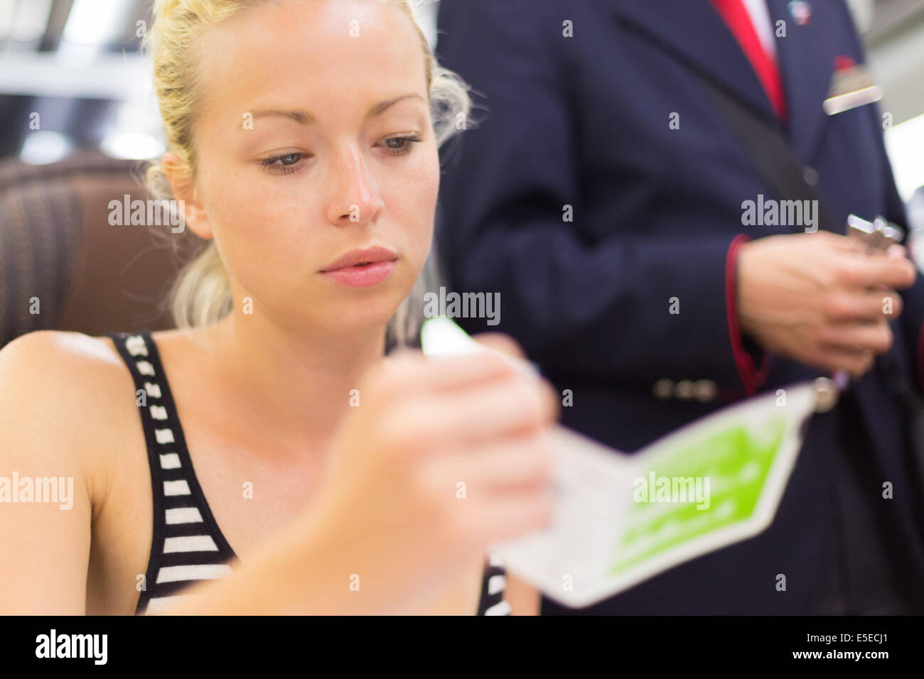 Train ticket check. Stock Photo