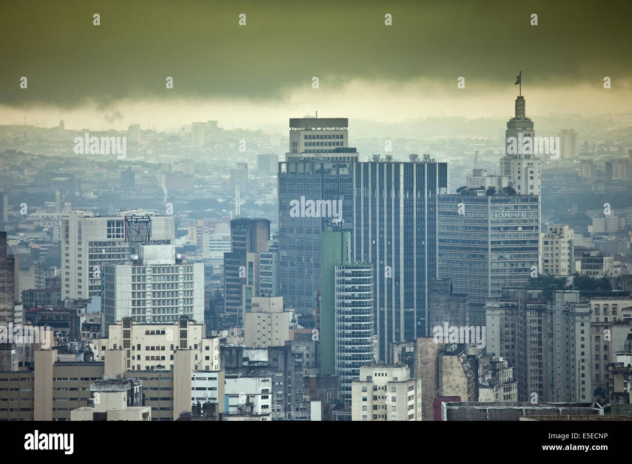 Sao Paulo city skyline under heavy cloud Brazil Stock Photo
