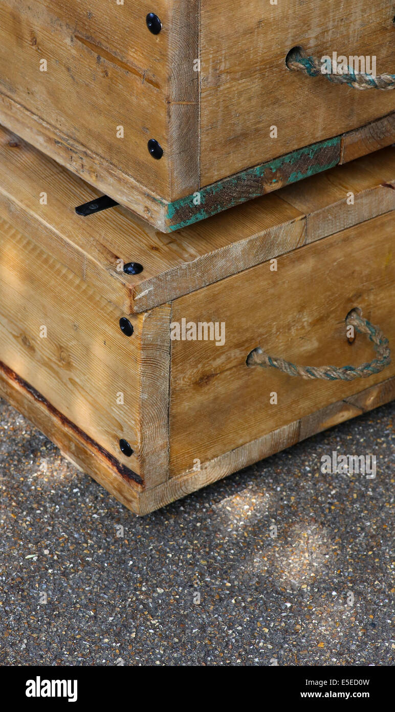 Wooden Box With Rope Handle Stock Photo, Picture and Royalty Free
