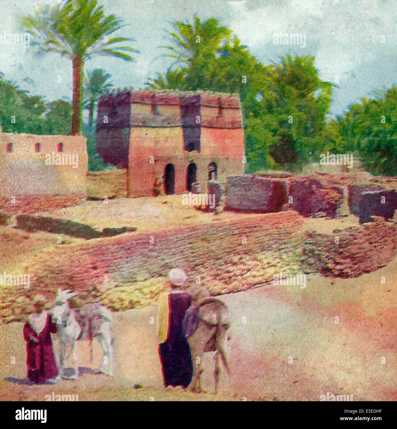 Glimpse of a typical Egyptian Village, Upper Nile, circa 1900 Stock Photo