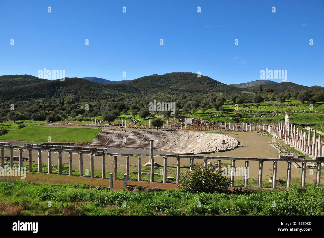 The stadium in the remains of the city of Ancient Messene (also called Ancient Messini), an archaelogical site near Kalamata in Stock Photo