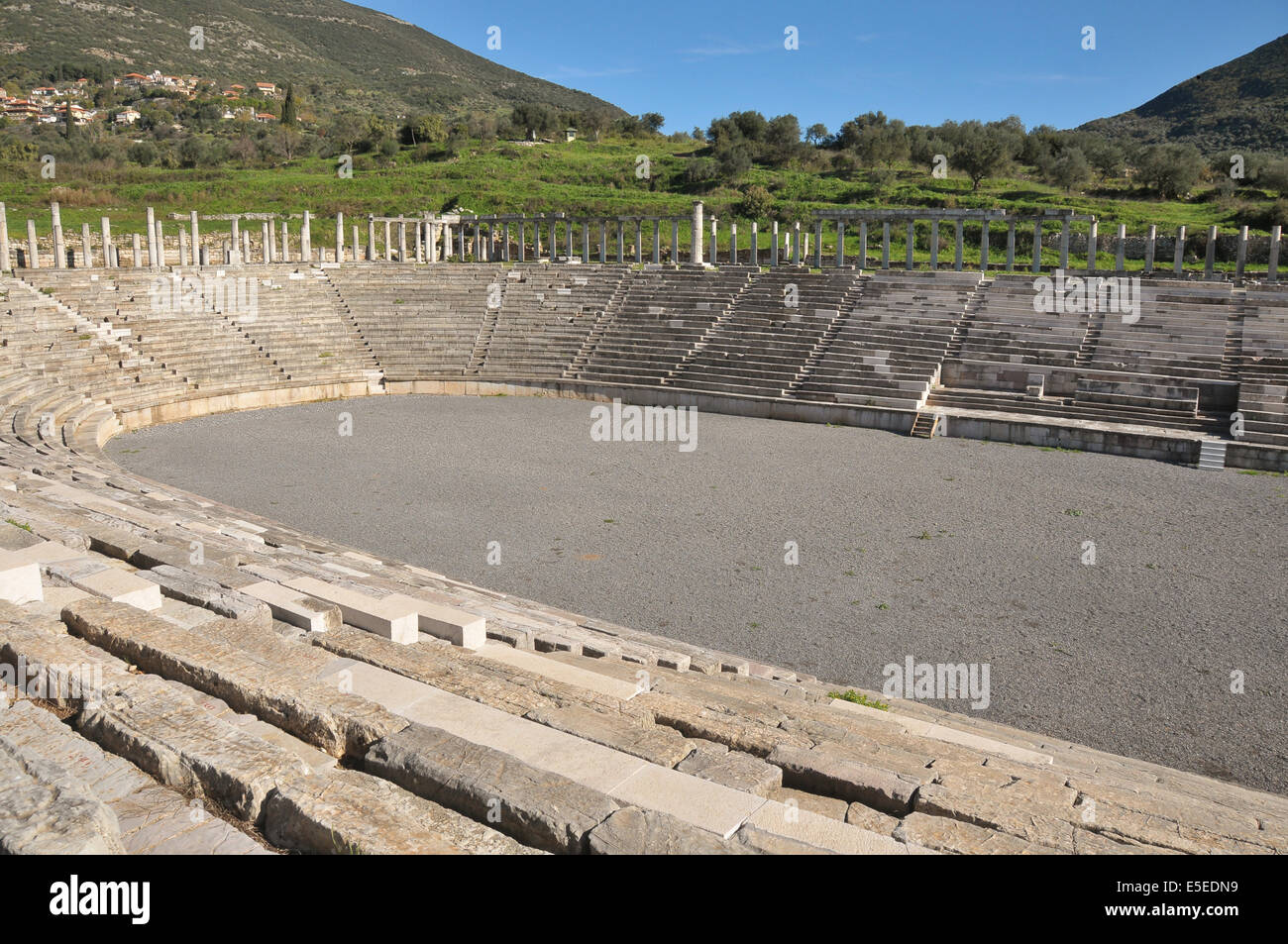 The stadium in the remains of the city of Ancient Messene (also called Ancient Messini), an archaelogical site near Kalamata in Stock Photo