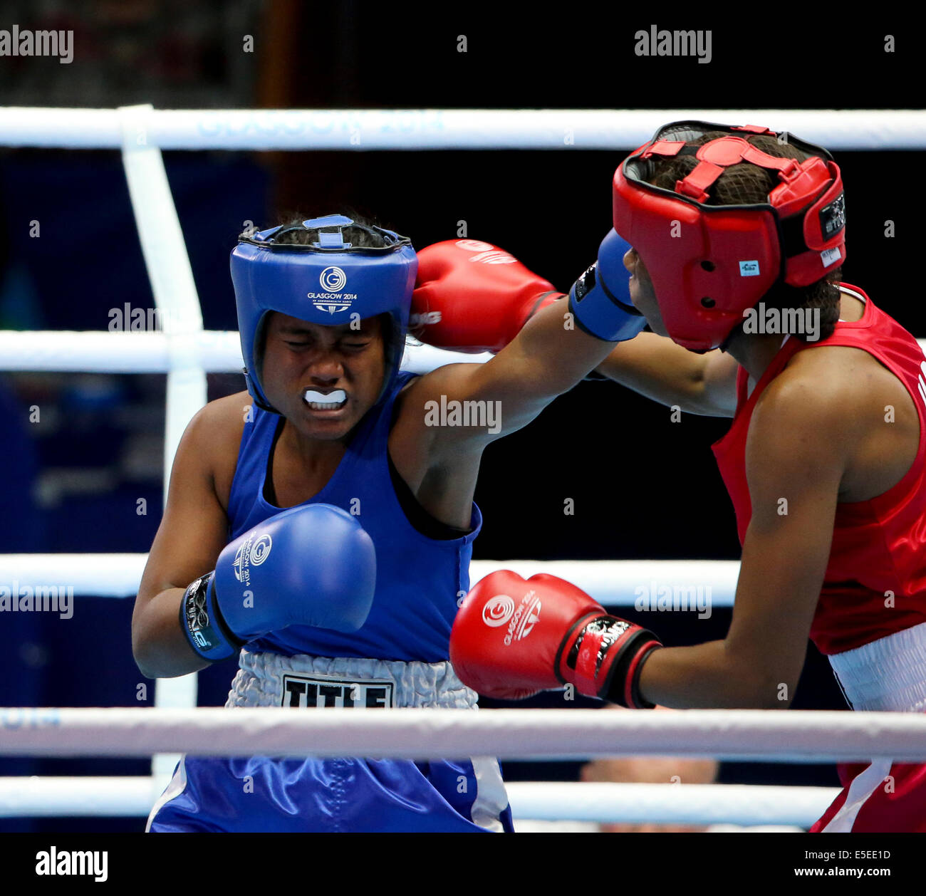SECC Glasgow Scotland 29 Jul 2014. Commonwealth Games day 6. Men's and Women's boxing rounds. Natasha Jonas ENG lost out on a split decision to Shelley Watts AUS in the Women's Light final 16 round Credit:  ALAN OLIVER/Alamy Live News Stock Photo
