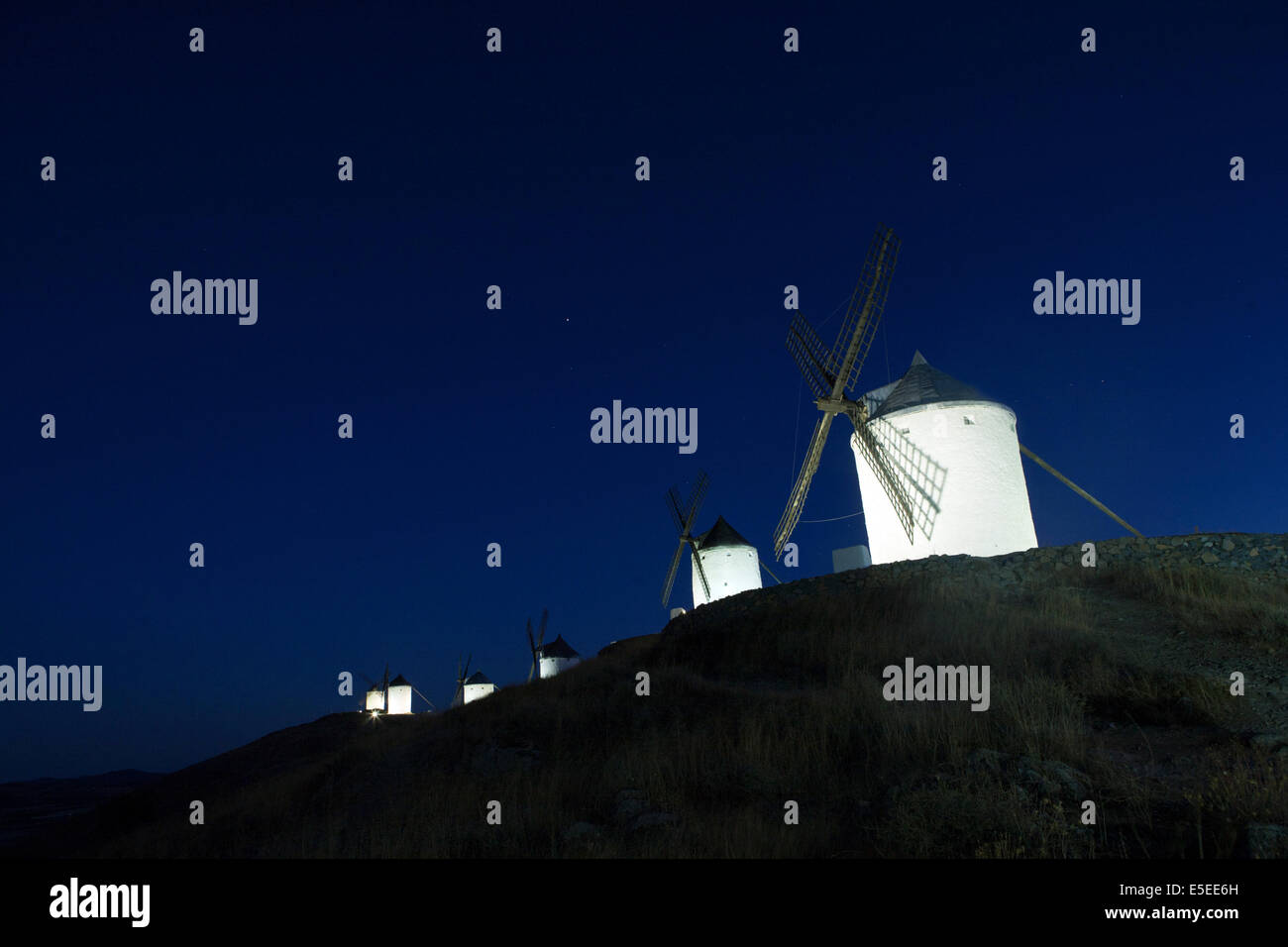 Windmills made famous by Cervantes in Don Quixote, Campo de Criptana, La Mancha, Spain Stock Photo