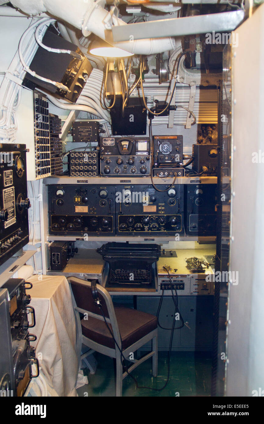 Radio room on World War II fleet submarine USS Bowfin, now part of the World War II Valor in the Pacific National Monument Pearl Stock Photo