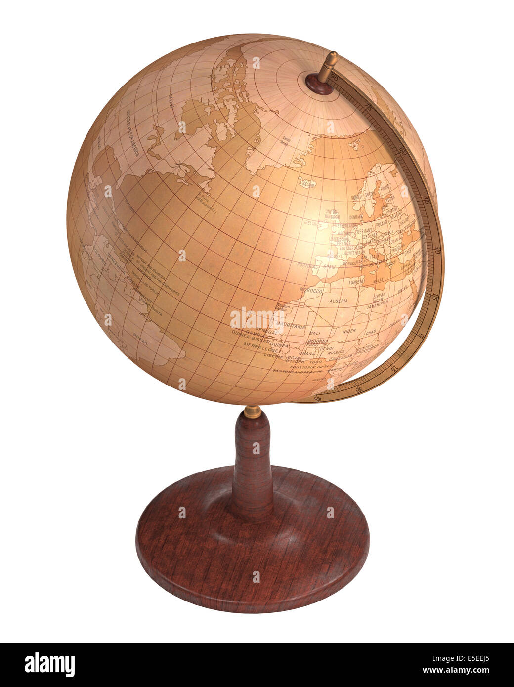 Antique globe on white background with clipping path included. Stock Photo